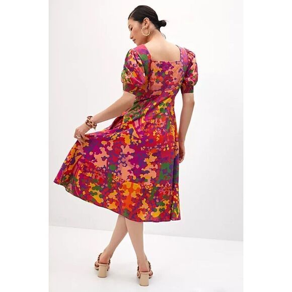 Anthropologie Roopa Pemmaraju Floral Midi Dress Abstract Colorful XS NWT - Picture 4 of 7